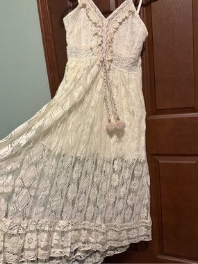 Boho Lace Crochet Maxi Dress in Cream - Women's Goddess Sexy Summer Dress